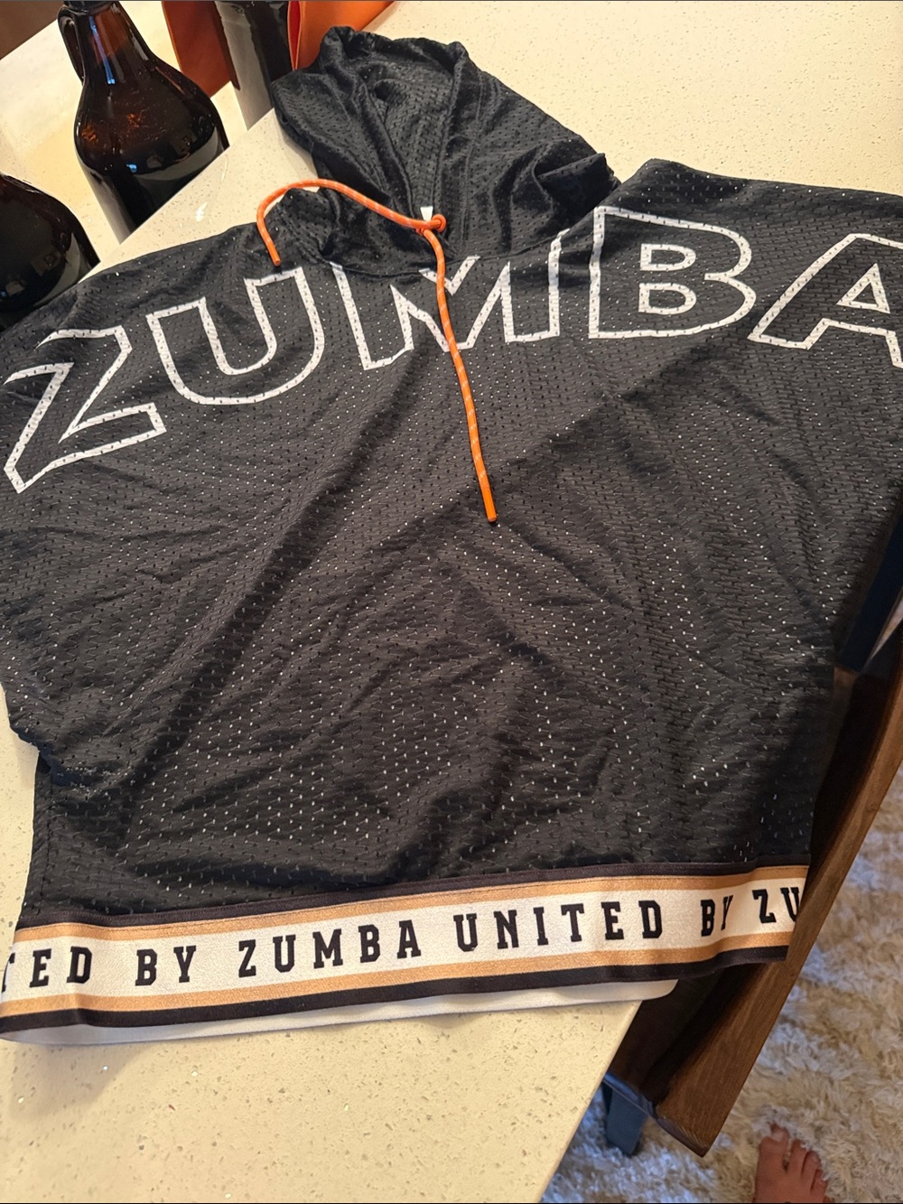 Zumba Fitness Black Jersey Hoodie with Orange Drawstring
